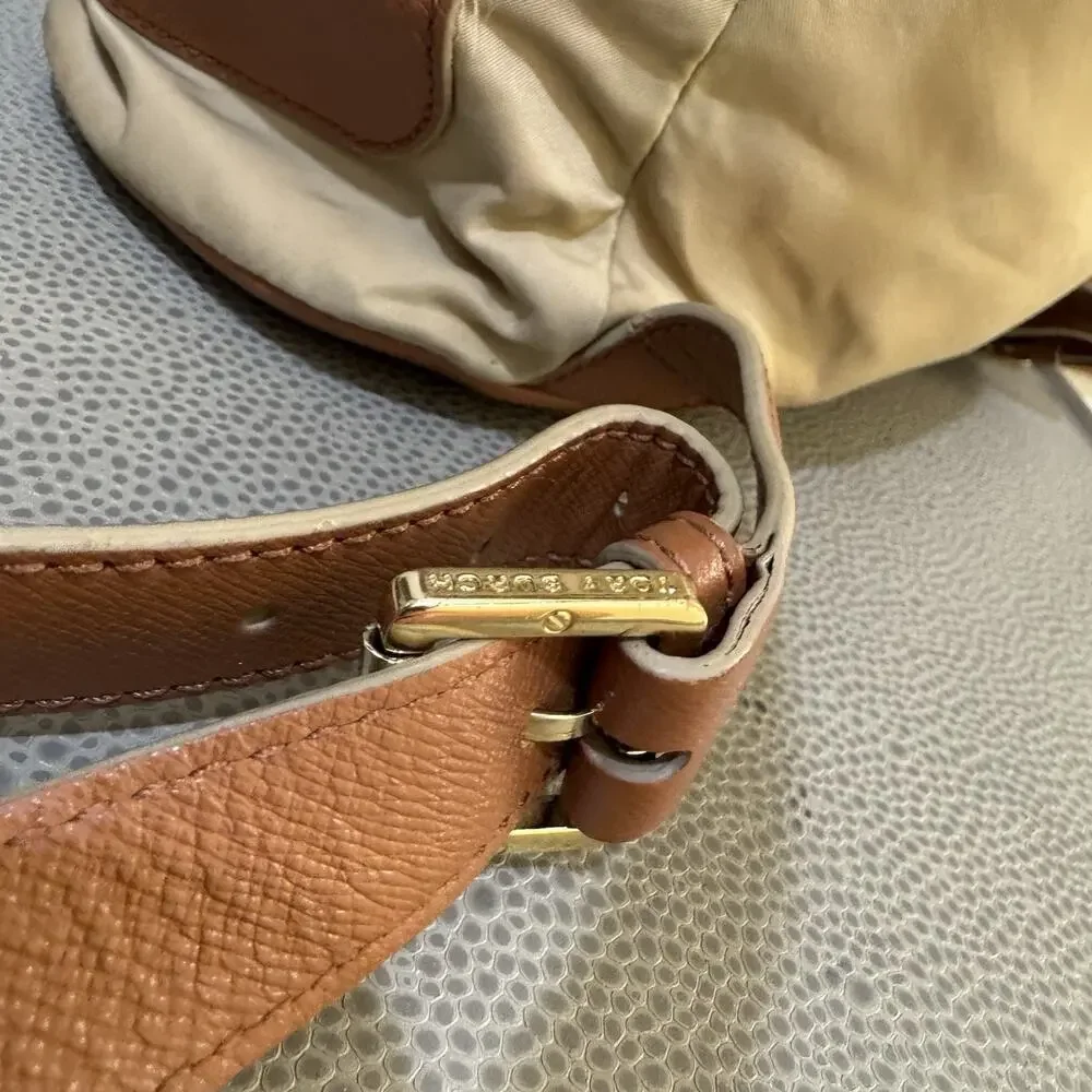 Tory Burch Penn Backpack Tan Nylon Brown PU Leather Pockets Handbag Purse